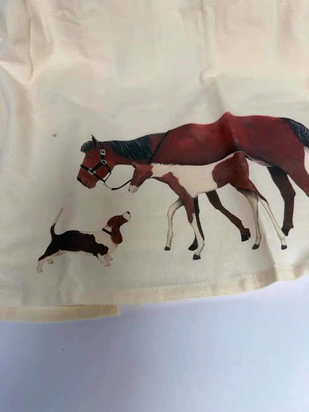 Mare Foal and Basset Hound Flour Sack Tea Towel Set 2